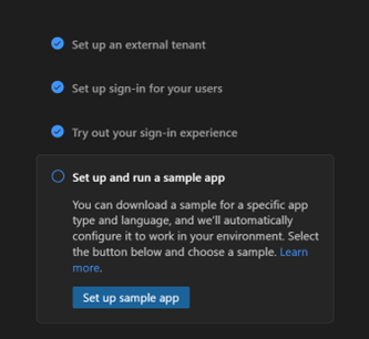 Screenshot of the Set up and run a sample app step.