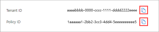 Screenshot showing the tenant ID and policy ID for the tenant restrictions.