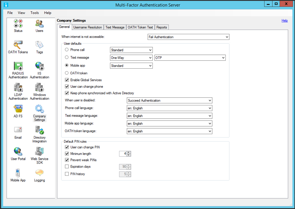 Screenshot of Company Settings.