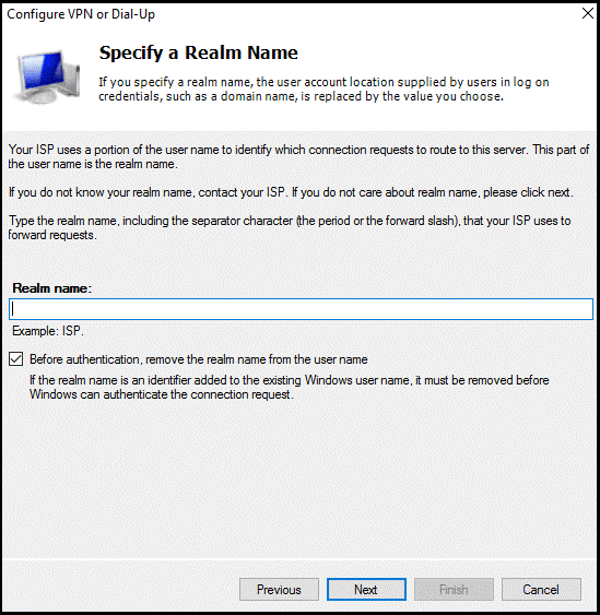 The Specify a Realm Name window