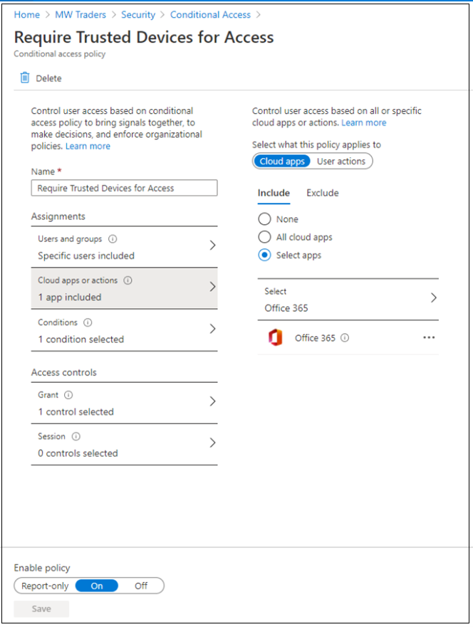 Screenshot of cleared checkboxes on the Require Trusted Devices for Access screen.