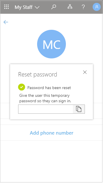 Password reset progress indicator and success notification