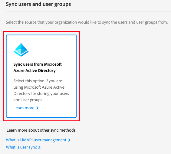 Screenshot that shows 'Sync users from Microsoft Entra ID' selected.