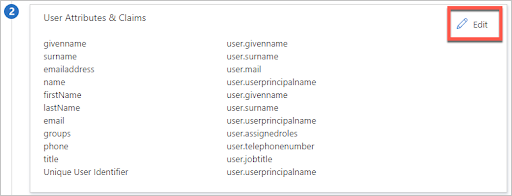 Screenshot that shows the default attributes for a SAML token.