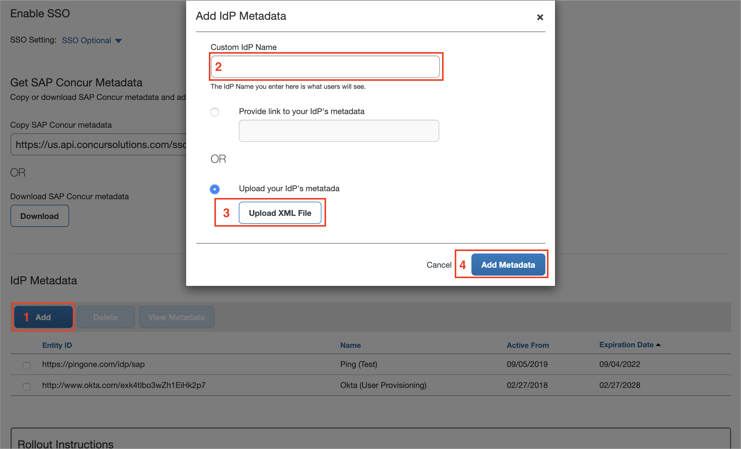 Concur SSO self-service tool screenshot