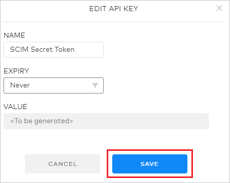 Screenshot of the Edit A P I key page in the Dialpad admin console. The Save button is highlighted.