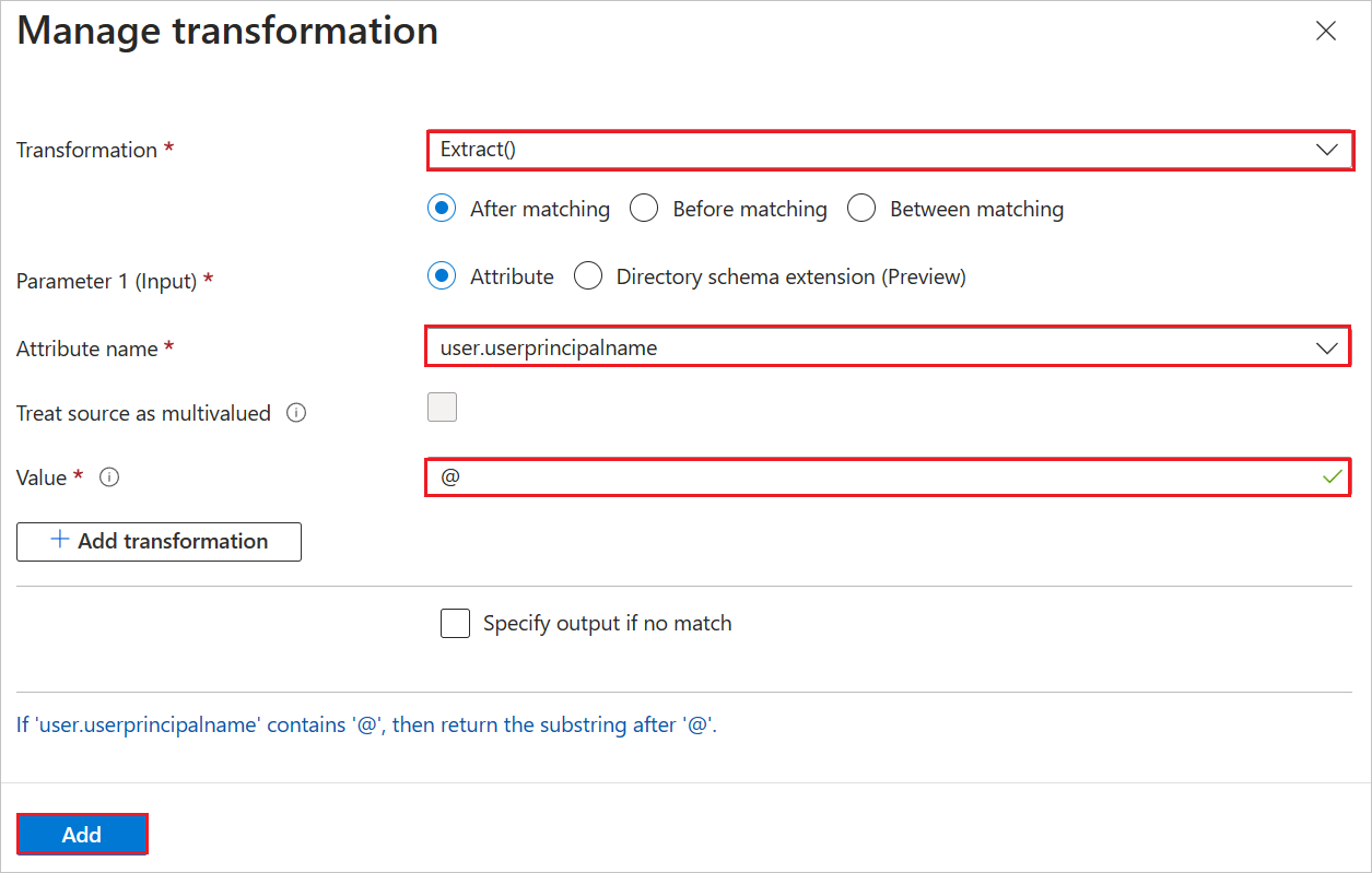 Screenshot shows the Azure portal attributes.