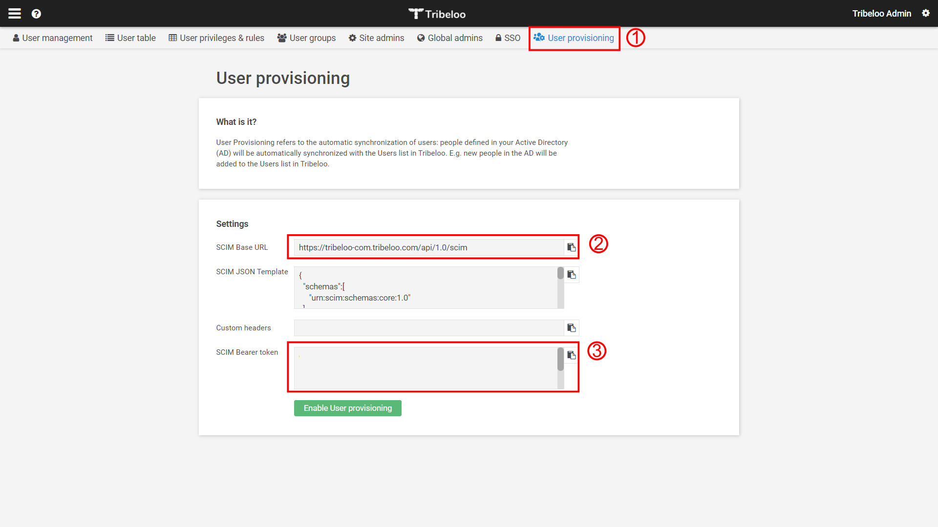 Tribeloo Provisioning Parameters