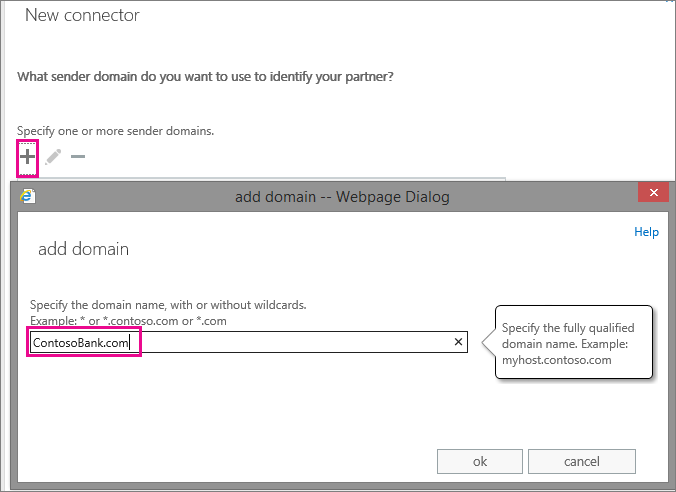 Screenshot that shows to add partner organization domain name.