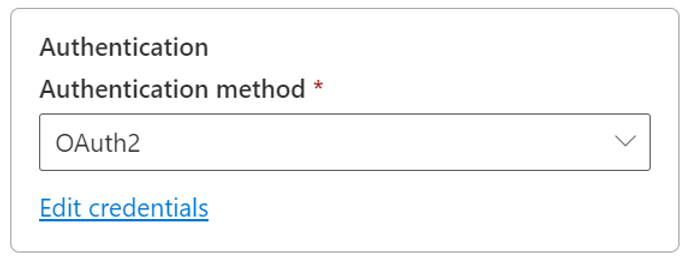 Näyttökuva, jossa näkyy, että Azure Data Lake Storage Gen2:n OAuth2-todennusmenetelmä.