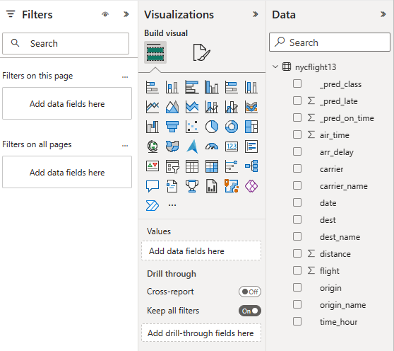 Screenshot that shows data and visualization details for a report.