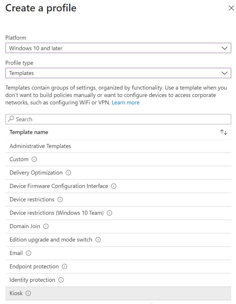 Create a kiosk profile.