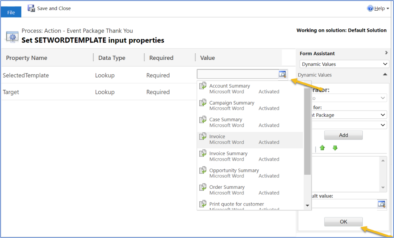 Select a template for a workflow.