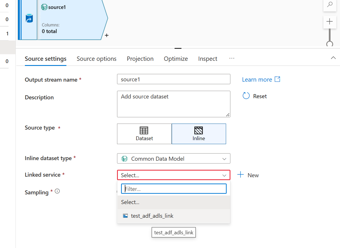 Image shows using linked service for data lake.