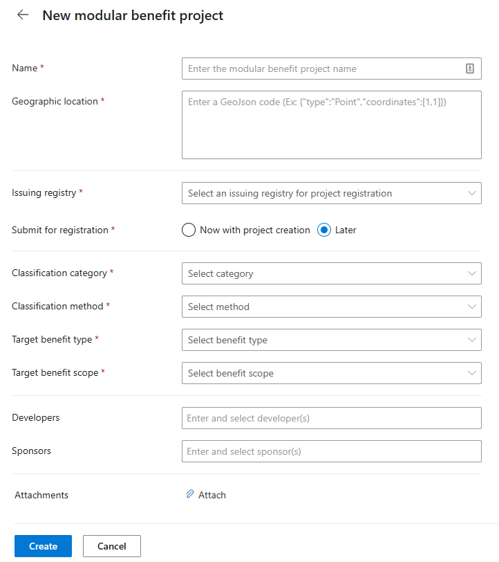 Syötä modulaarisen etuprojektin tietoja.