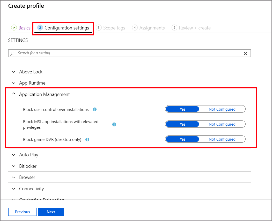 Expand a group to view the settings for that group