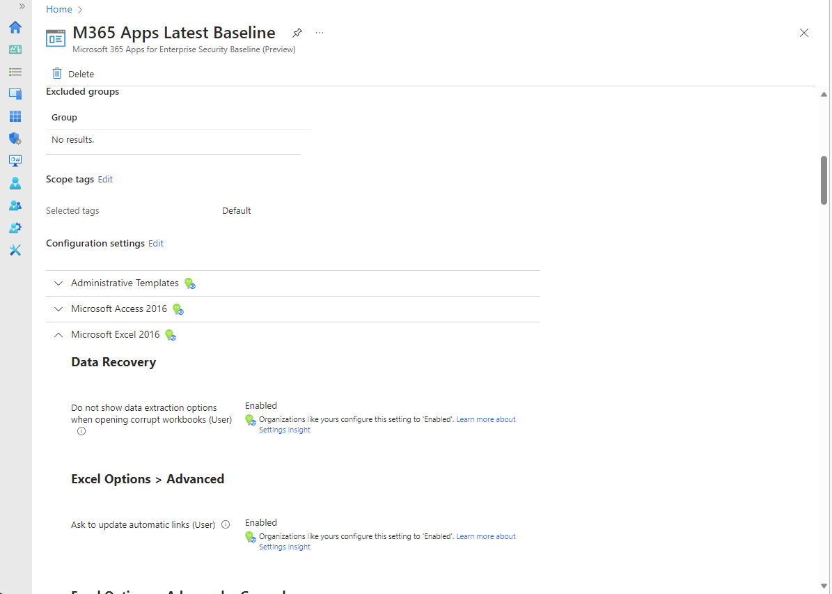 View the baselines configuration, where you can edit to make changes.