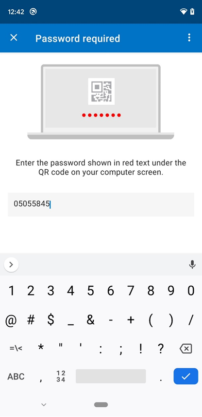 Screenshot of the Intune app Password required screen.