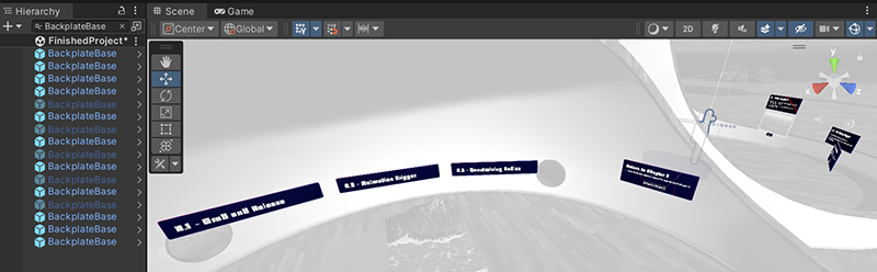 Screen shot of the numerous instances of the BackplateBase prefab in the Mesh 101 tutorial.