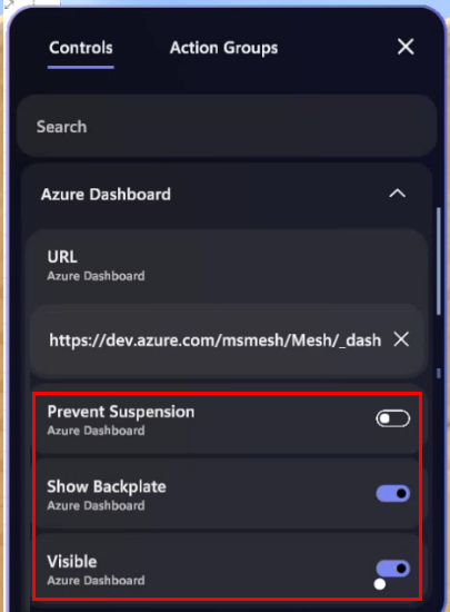 A screenshot of the Control Panel with various features for the WebSlate highlighted.