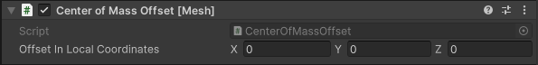 Screen shot of the Center Of Mass Offset script options in the Inspector.