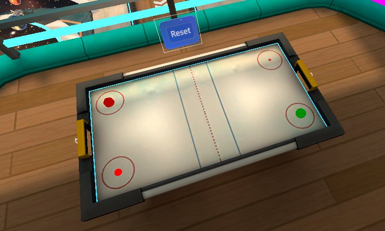 A screen shot of the air hockey exhibit.