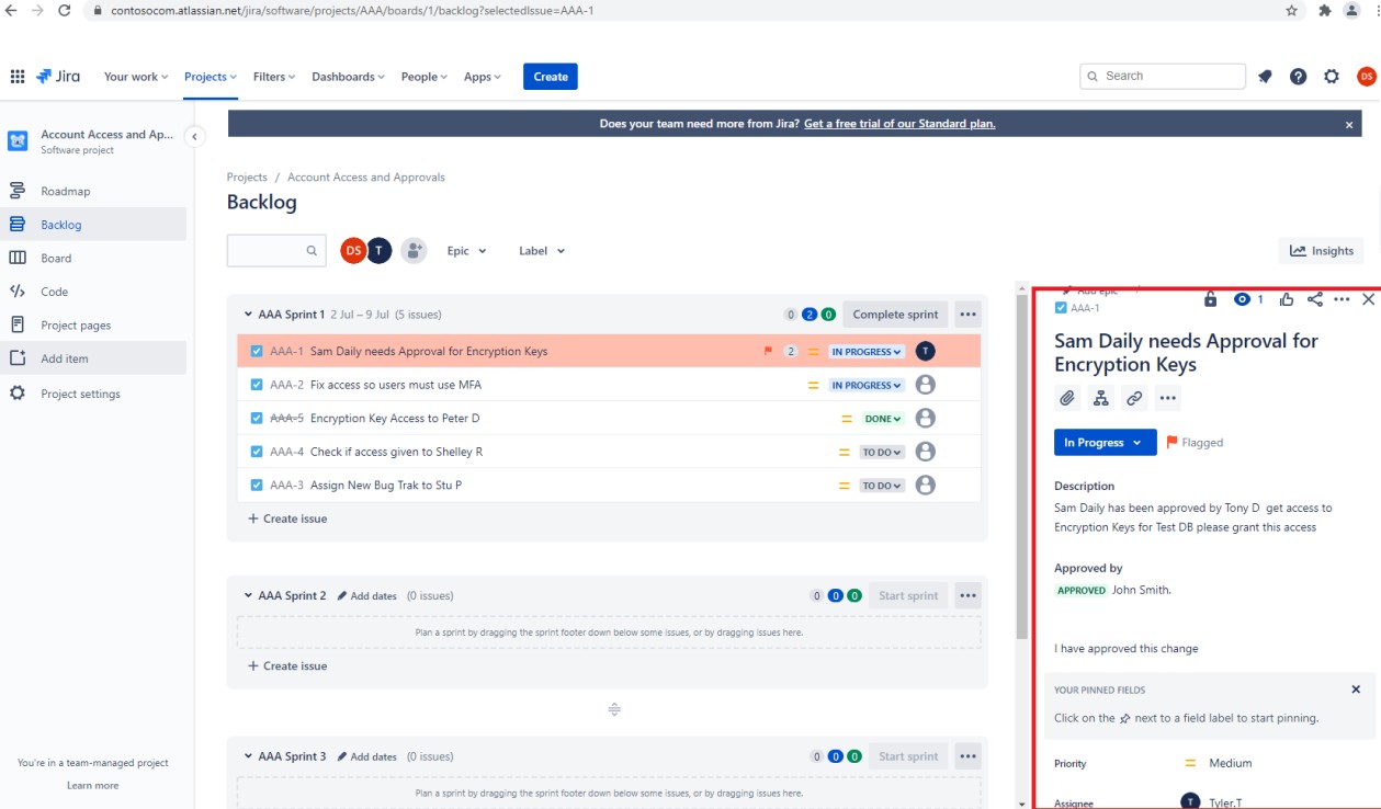 Jira approval board.