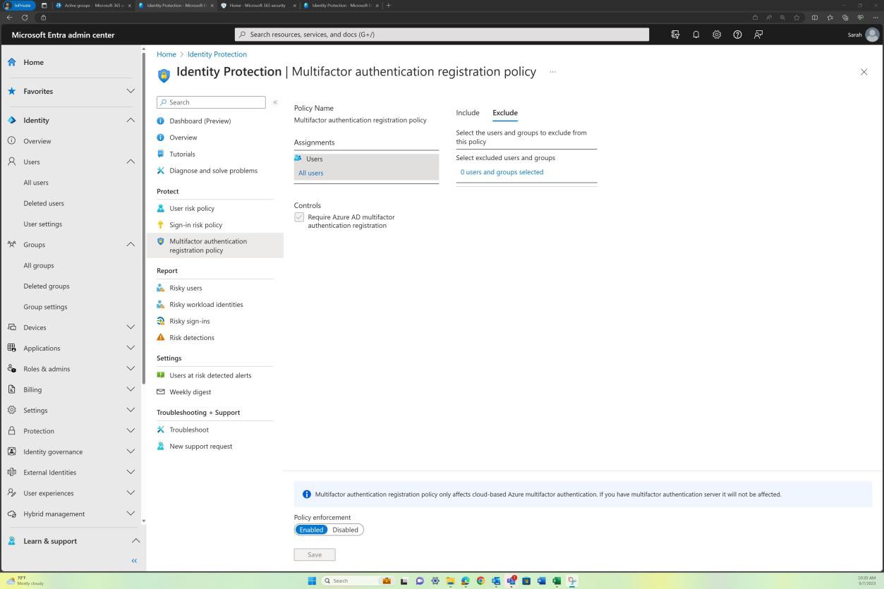 Microsoft Entra admin center identity protection.