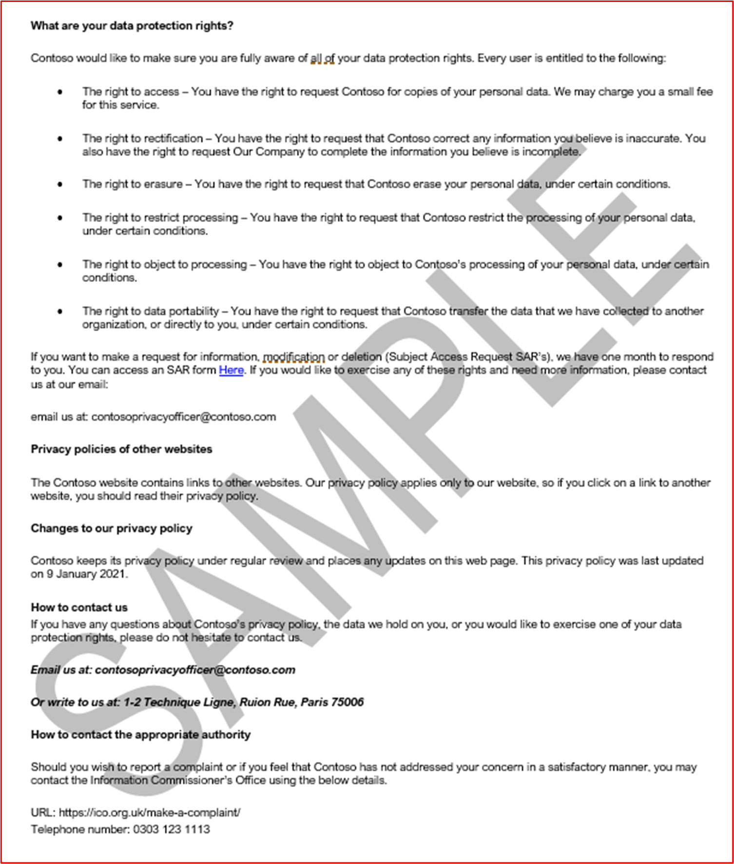 Screenshot of Contoso Privacy Notice 3