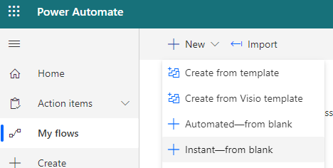 Create a new Instant flow from blank