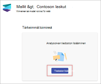 Näyttökuva uusista malleista -sivulta, jossa näkyy Lisää analysoitava tiedosto -osa.