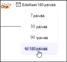 Näyttökuva, jossa näkyy esimerkki siitä, miten raportointijakson näyttötietoja muutetaan.