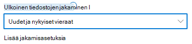 Näyttökuva SharePoint-sivustotason jakamisasetuksista, joiden asetuksena on Uusi ja aiemmin luodut asetukset.