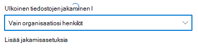 Näyttökuva SharePoint-sivustotason jakamisasetuksista, joiden asetuksena on Vain organisaatiosi henkilöt.