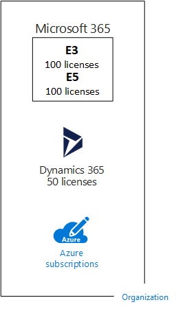 Esimerkki useista käyttöoikeuksista Microsoftin SaaS-pohjaisten pilvitarjonnan tilauksessa.