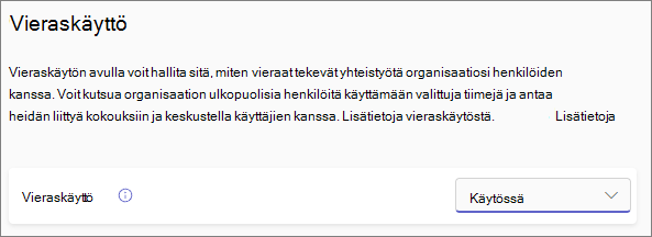 Näyttökuva Teams-vieraskäyttötoiminnon painikkeesta.