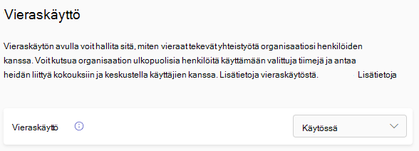 Näyttökuva Teams-vieraskäyttötoiminnon painikkeesta.