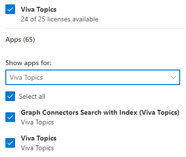 Microsoft Viva Topics käyttöoikeuksia Microsoft 365 -hallintakeskus.