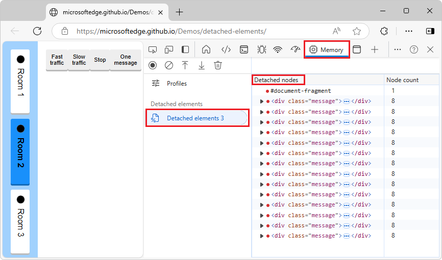 List of detached nodes in the Detached nodes column of the generated Detached elements profile