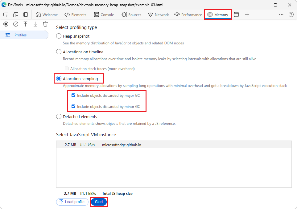 Allocation sampling GC settings