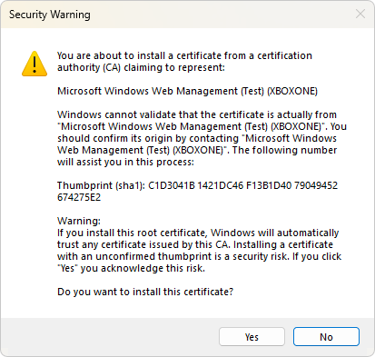 Security Warning dialog