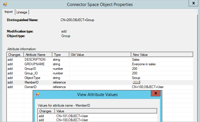 Screenshot of data showing a group with some members.