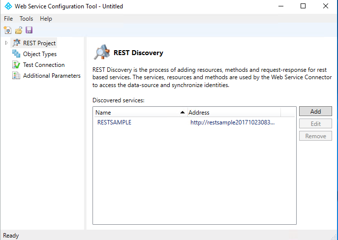 REST project in the Web Services Configuration Tool