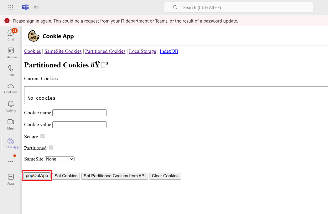 Screenshot shows you the popout app option in cookies app.