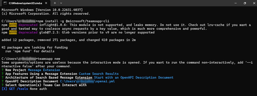 Screenshot shows the list of API extracted from the OprnOpenAPI Description document in the command prompt.