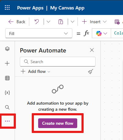 Näyttökuva, joka näyttää missä Power Automate -osa sijaitsee.