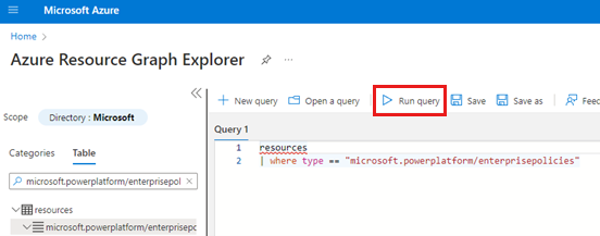 Kyselyn suorittaminen Azure Resource Graph Explorerista