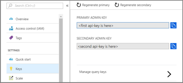 API-avaimet Azure-portaalissa.