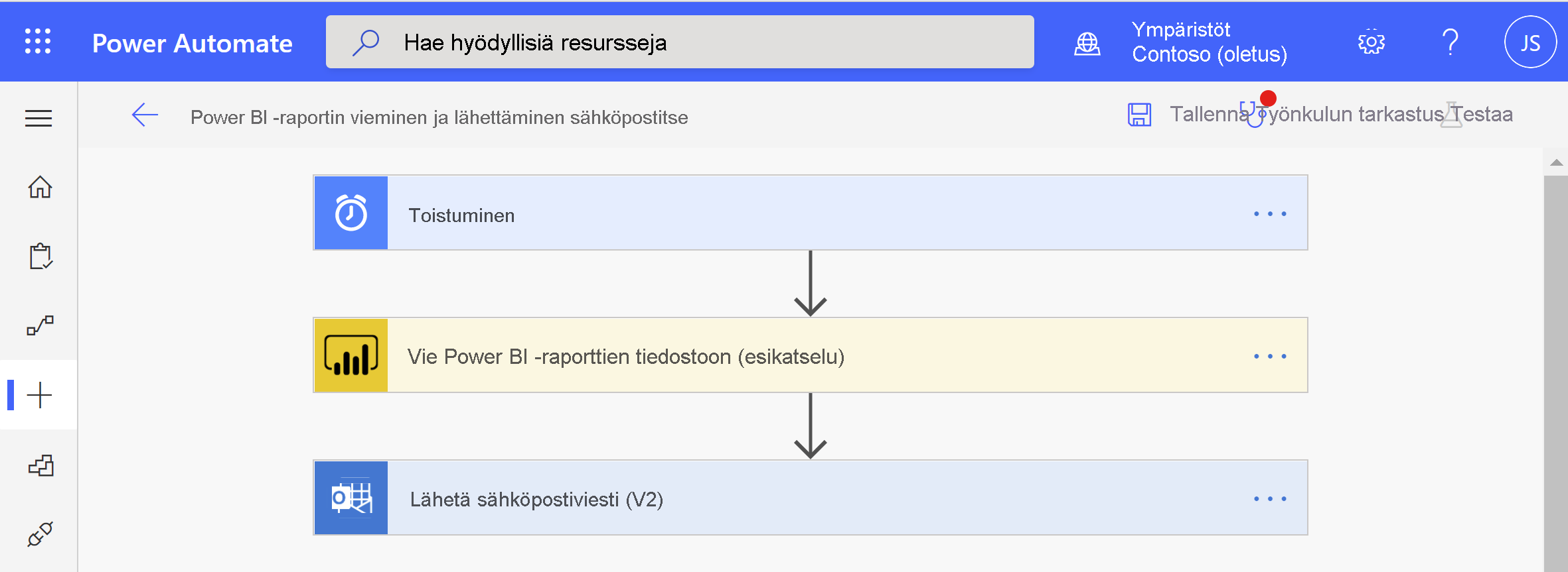 Näyttökuva Power BI Automate -ikkunasta, jossa näkyvät luontivaihtoehdot.