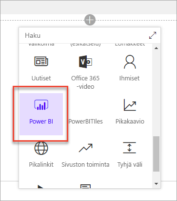 Näyttökuva Tietoanalyysi-osiosta, jossa näkyy Power BI valittuna.